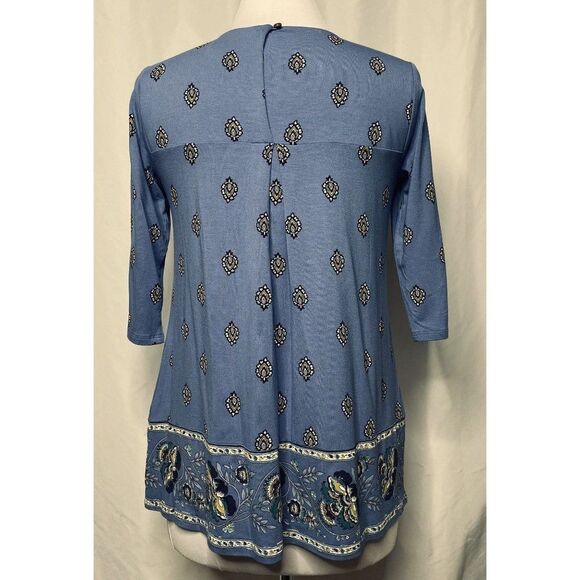 J. Jill Wearever Floral Vine Border Print Tunic Top Petite XS Williamsburg Blue - Picture 4 of 5
